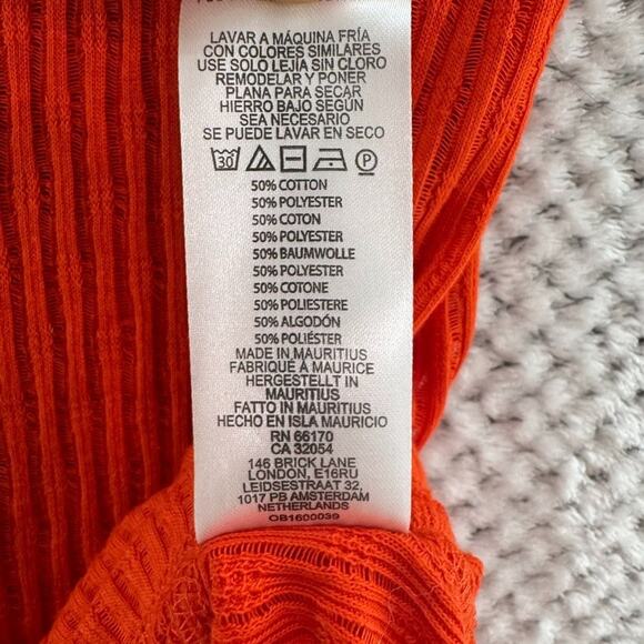 Pilcro Anthropologie Top Womens M Orange Rib Knit Stretch Crew Neck Long Sleeve - Picture 10 of 10